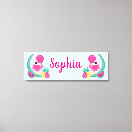 Roze Flamingo met Watermeloen en ananas Canvas Afdruk (Voorkant)