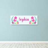 Roze Flamingo met Watermeloen en ananas Canvas Afdruk (Insitu (Houten vloer))