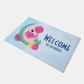Roze Flamingo met Watermeloen en ananas Deurmat (Schuin)