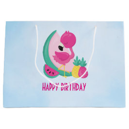 Roze Flamingo met Watermeloen en ananas Groot Cadeauzakje
