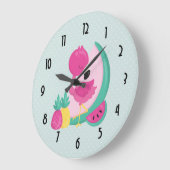 Roze Flamingo met Watermeloen en ananas Grote Klok (Hoek)