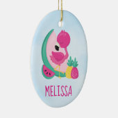 Roze Flamingo met Watermeloen en ananas Keramisch Ornament (Rechts)