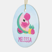 Roze Flamingo met Watermeloen en ananas Keramisch Ornament (Links)