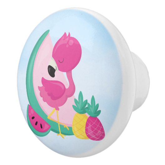 Roze Flamingo met Watermeloen en ananas Keramische Knop (Rechts)