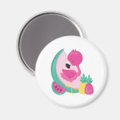 Roze Flamingo met Watermeloen en ananas Magneet (Voorkant / Achterkant)
