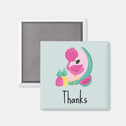 Roze Flamingo met Watermeloen en ananas Magneet (Voorkant / Achterkant)