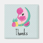 Roze Flamingo met Watermeloen en ananas Magneet (Voorkant)