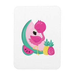 Roze Flamingo met Watermeloen en ananas Magneet