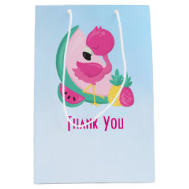 Roze Flamingo met Watermeloen en ananas Medium Cadeauzakje
