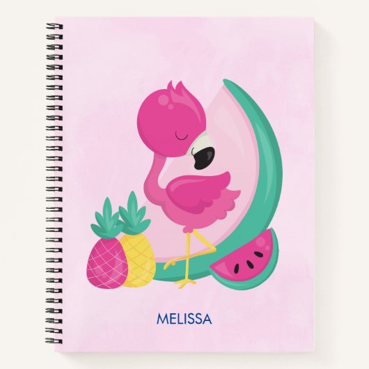 Roze Flamingo met Watermeloen en ananas Notitieboek (Voorkant)