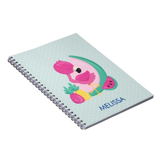 Roze Flamingo met Watermeloen en ananas Notitieboek (Rechterzijde)