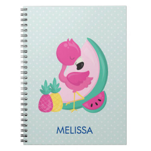Roze Flamingo met Watermeloen en ananas Notitieboek