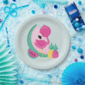 Roze Flamingo met Watermeloen en ananas Papieren Bordje (Feest)