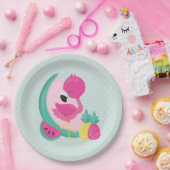 Roze Flamingo met Watermeloen en ananas Papieren Bordje (Feest)