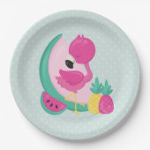 Roze Flamingo met Watermeloen en ananas Papieren Bordje (Voorkant)