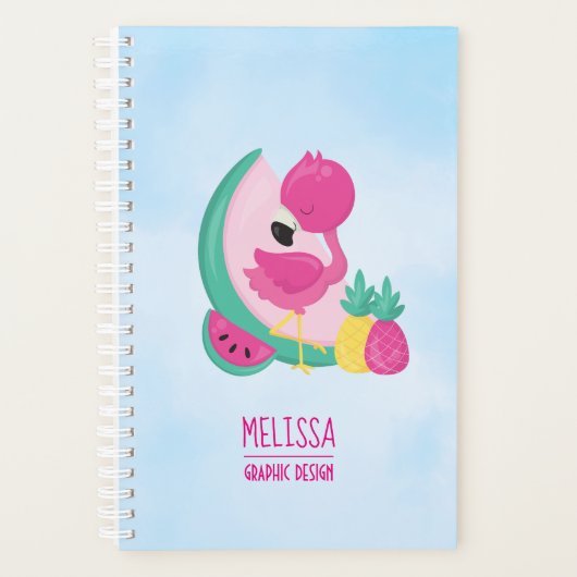 Roze Flamingo met Watermeloen en ananas Planner (Voorkant)