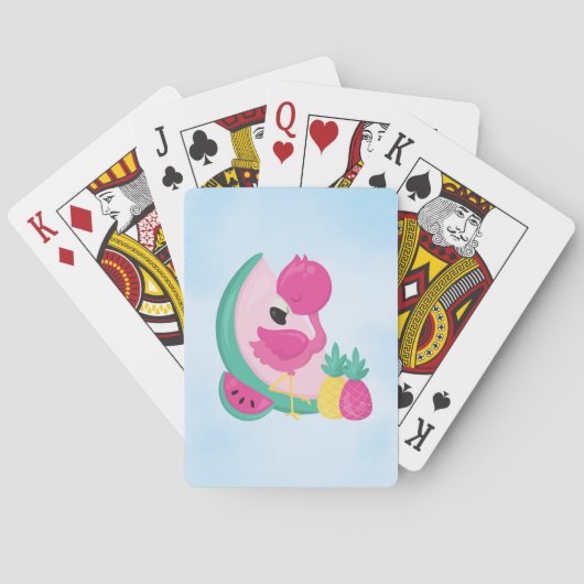Roze Flamingo met Watermeloen en ananas Pokerkaarten (Achterkant)