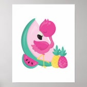 Roze Flamingo met Watermeloen en ananas Poster (Voorkant)