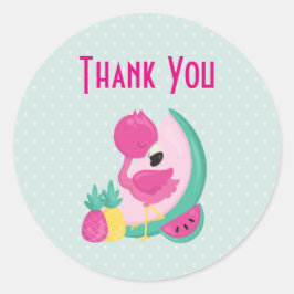 Roze Flamingo met Watermeloen en ananas Ronde Sticker
