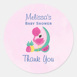 Roze Flamingo met Watermeloen en ananas Ronde Sticker