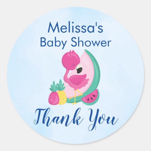 Roze Flamingo met Watermeloen en ananas Ronde Sticker (Voorkant)