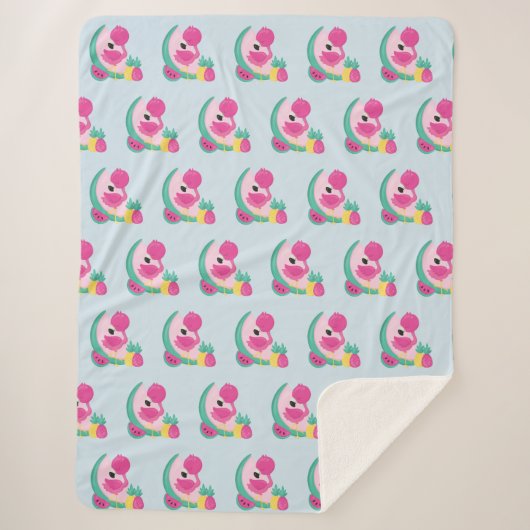 Roze Flamingo met Watermeloen en ananas Sherpa Deken (Voorkant)
