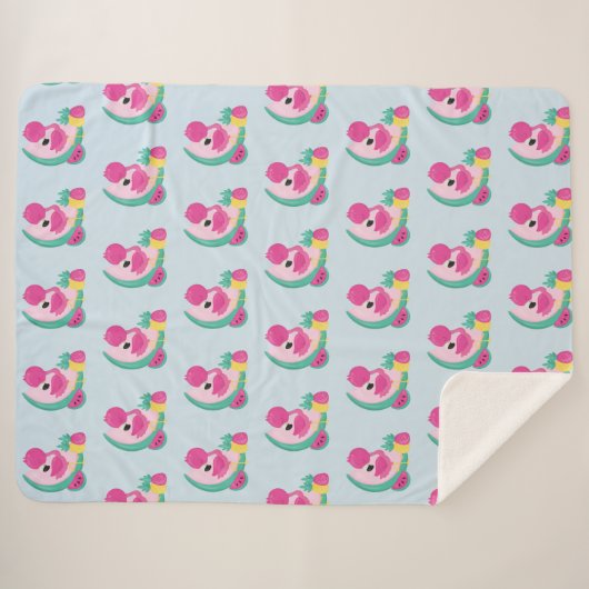 Roze Flamingo met Watermeloen en ananas Sherpa Deken (Voorkant (horizontaal))