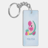 Roze Flamingo met Watermeloen en ananas Sleutelhanger (Voorkant Links)
