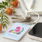 Roze Flamingo met Watermeloen en ananas Sleutelhanger (Voorkant Rechts)