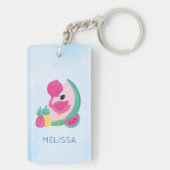 Roze Flamingo met Watermeloen en ananas Sleutelhanger (achterkant)