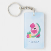 Roze Flamingo met Watermeloen en ananas Sleutelhanger (Voorkant)