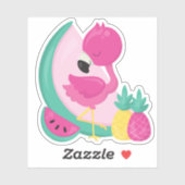 Roze Flamingo met Watermeloen en ananas Sticker (Vel)