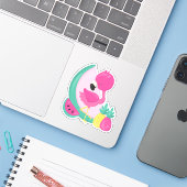 Roze Flamingo met Watermeloen en ananas Sticker (Laptop met iPhone)