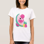 Roze Flamingo met Watermeloen en ananas T-shirt (Voorkant)