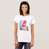 Roze Flamingo met Watermeloen en ananas T-shirt (Voorkant volledig)
