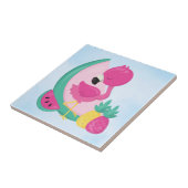 Roze Flamingo met Watermeloen en ananas Tegeltje (Zijkant)
