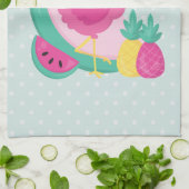 Roze Flamingo met Watermeloen en ananas Theedoek (Gevouwen)