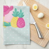 Roze Flamingo met Watermeloen en ananas Theedoek (Quarter Fold)