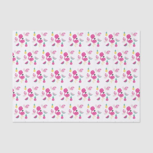Roze Flamingo met Watermeloen en ananas Tissuepapier (Voorkant)