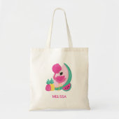 Roze Flamingo met Watermeloen en ananas Tote Bag (Voorkant)