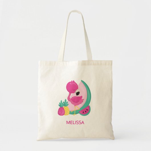 Roze Flamingo met Watermeloen en ananas Tote Bag (Voorkant)