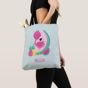 Roze Flamingo met Watermeloen en ananas Tote Bag