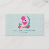 Roze Flamingo met Watermeloen en ananas Visitekaartje (Voorkant)