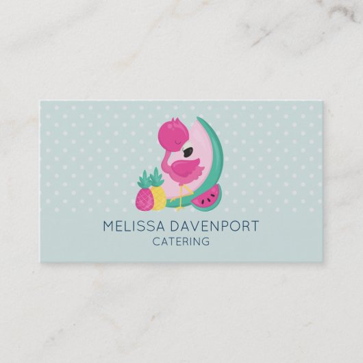 Roze Flamingo met Watermeloen en ananas Visitekaartje (Voorkant)