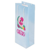 Roze Flamingo met Watermeloen en ananas Wijn Cadeautas (Voorkant Gekanteld)