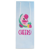 Roze Flamingo met Watermeloen en ananas Wijn Cadeautas (Voorkant)