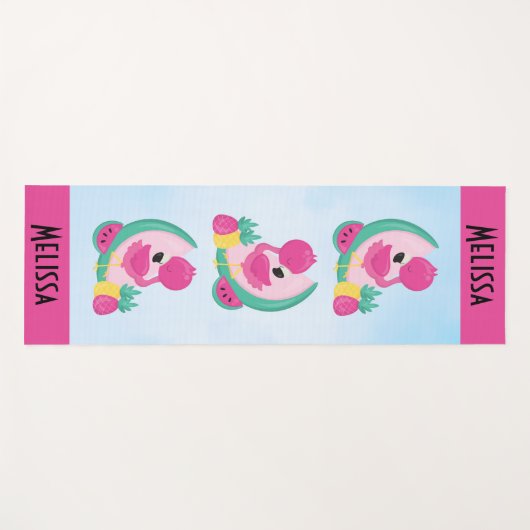 Roze Flamingo met Watermeloen en ananas Yogamat (Voorkant (horizontaal))