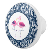 Roze Flamingo met witte & blauwe wervelingen Keramische Knop (Rechts)
