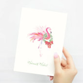 Roze Flamingo met Wreated strand Kerstkaart Feestdagen Kaart