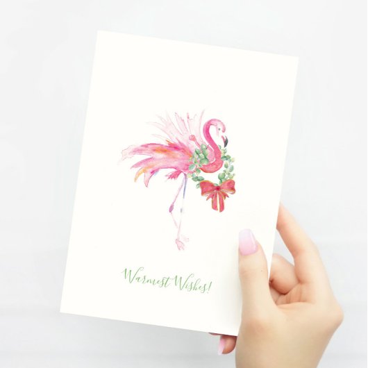 Roze Flamingo met Wreated strand Kerstkaart Feestdagen Kaart